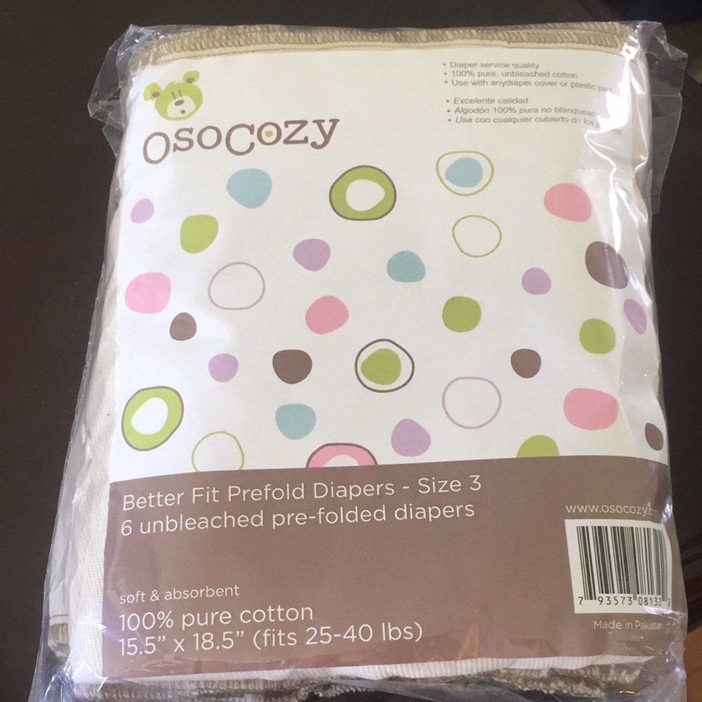Osocozy prefold diapers 6 pack size 3